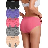 ACEJUNE Leakproof Period Underwear for Women High Waisted Panties 5 Pack | Extended Gusset Discreet Breathable Mesh Comfort Full Coverage Reusable Menstrual Protective Brief for Light Incontinence