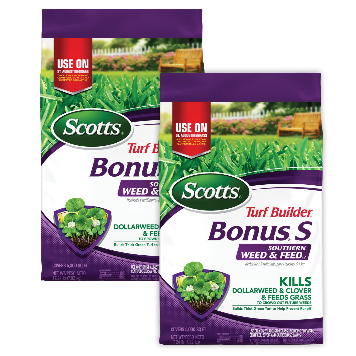 Scotts Turf Builder Bonus S Southern Weed & FeedF2 - Florida Weed Killer and Fertilizer, 5,000 sq. ft, 17.24 lbs. (2-Pack) Image