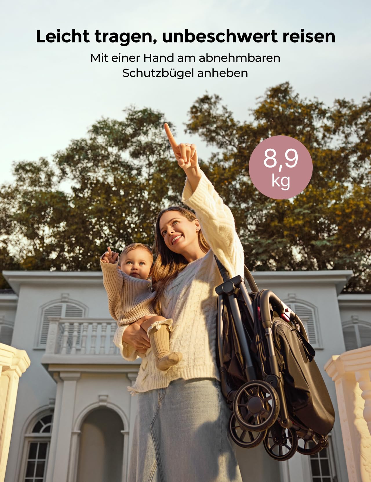 Momcozy ClickGo Buggy klein zusammenklappbar als Flugzeug-Handgepäck, Einhand-Klappmechanismus, mit Liegefunktion, UV-Schutz 50+, XL-Korb bis 3 kg, Geeignet von 0–4 Jahren bis 22 kg, Schwarz 5