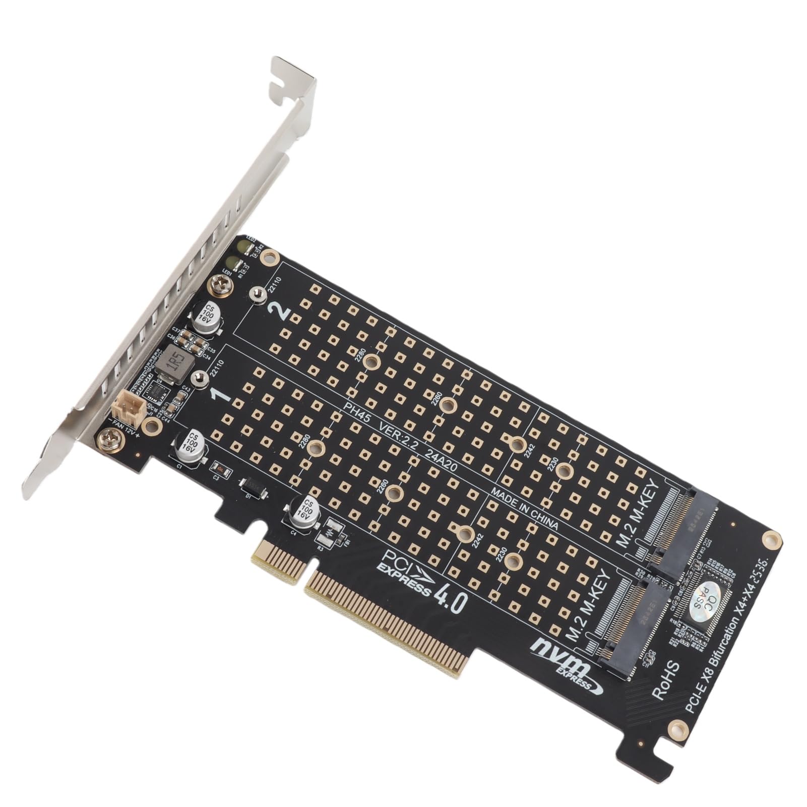 Goshyda Adapter Card, Dual M.2 NVMe SSD to M Key Hard Disk 2 x 32Gbps Hard Drive Converter Adapter Expansion Card Adapter with Long Service Life for Computer (ph45)