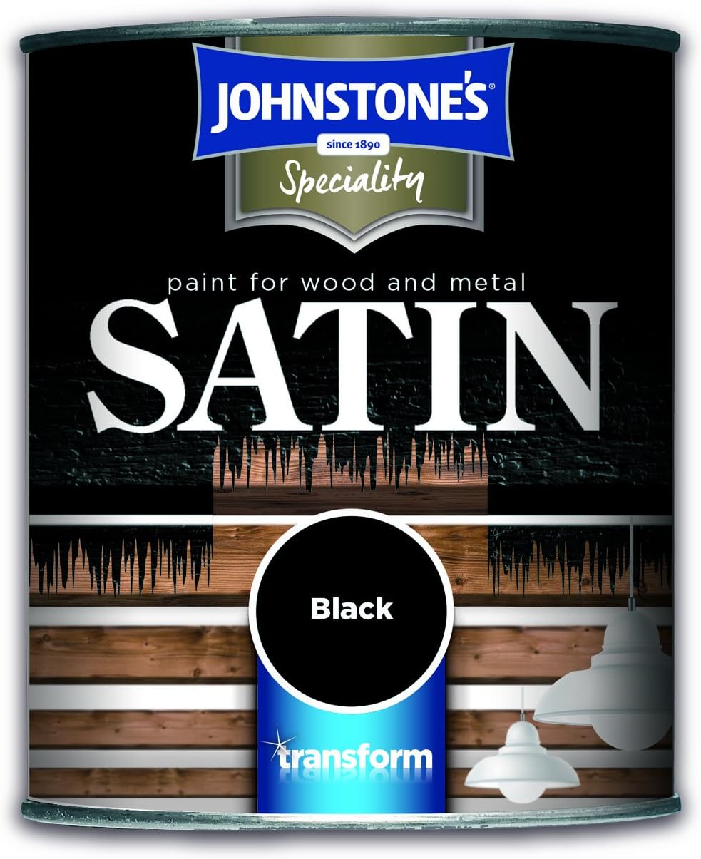 Johnstone's Satin Paint Wood Metal Black 0.25L Interior Finish