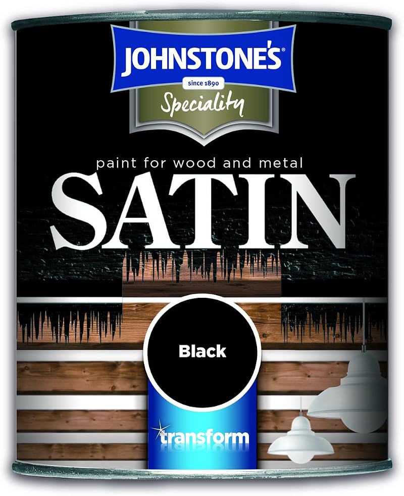 Johnstone's Satin Paint Wood Metal Black 0.25L Interior Finish