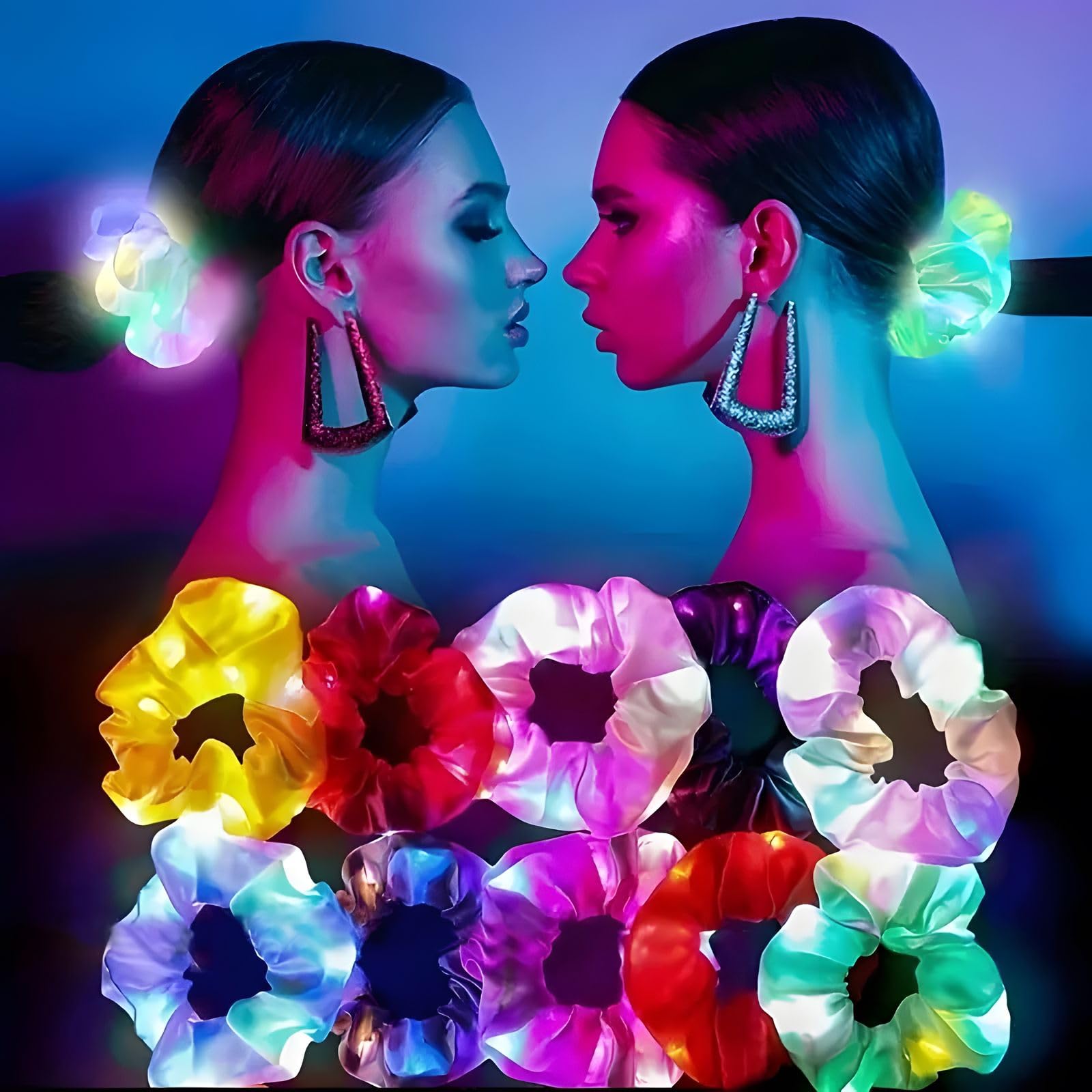 10 Pcs LED Scrunchies, LED Light Up Headband Elastic Hair Bands, Sleepover Party Supplies For Girls, Festival Accessories for Halloween Christmas Glow Rave in The Dark Party Supplies