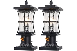 FRELII 2 Packs Dusk to Dawn Outdoor Post Light Fixture with Pier Mount Base - Black Outdoor Pole Lighting, Waterproof Pillar Lantern, Modern Outside Column with Seeded Glass for Pathway, Garden, Patio,