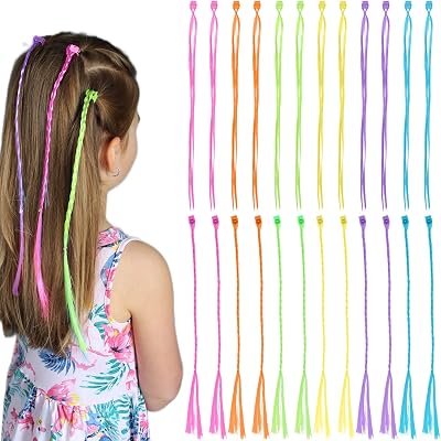 VEGCOO 36 Pcs Kids Hair Extensions Clips Braided Accessories Girls Party 12