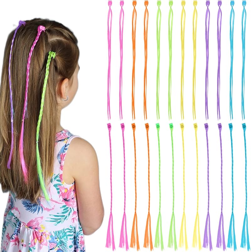 VEGCOO 36 Pcs Kids Hair Extensions Clips Braided Accessories Girls Party 12