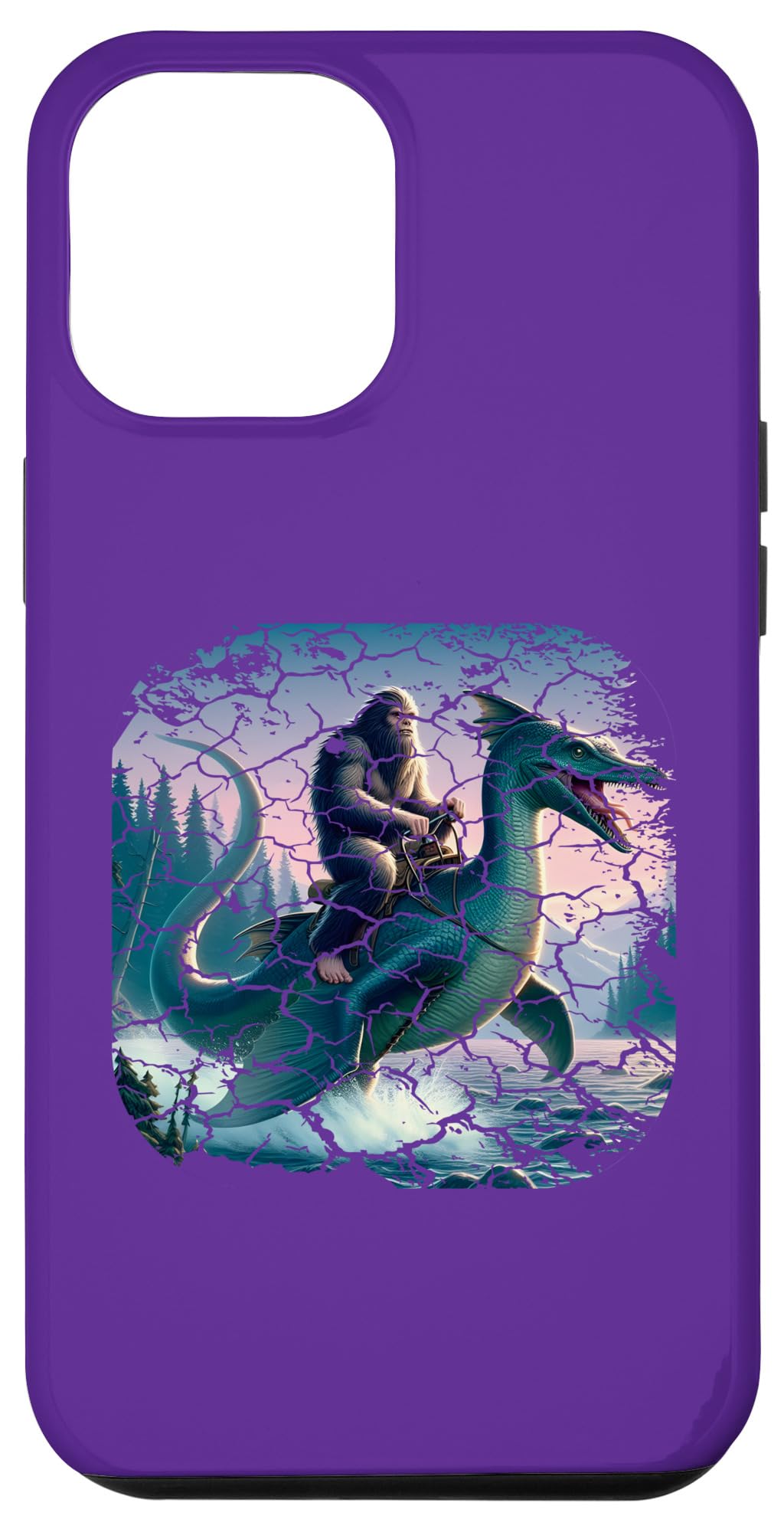 iPhone 12 Pro Max Bigfoot Riding a Lochness Monster Plesiosaur distressed Case