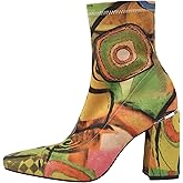 vivianly Womens Square Toe Ankle Booties Chunky Heel Boots Side Zipper Patent Leather Mid-Calf Boots