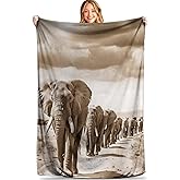 MIEPOS Elephant Migrate Throw Blanket - Ultra Soft, Cozy Plush Flannel - Lightweight, Warm, and Fuzzy, Perfect for Couch, Office, or Travel - Fluffy, Decorative Home Accessory 50×60 Inch