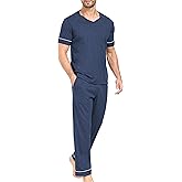 EA'S SECRET Mens Pajamas Set Short Sleeve Sleepwear 100% Cotton Nightwear Soft Comfy Pjs Sleep Set With Pocket
