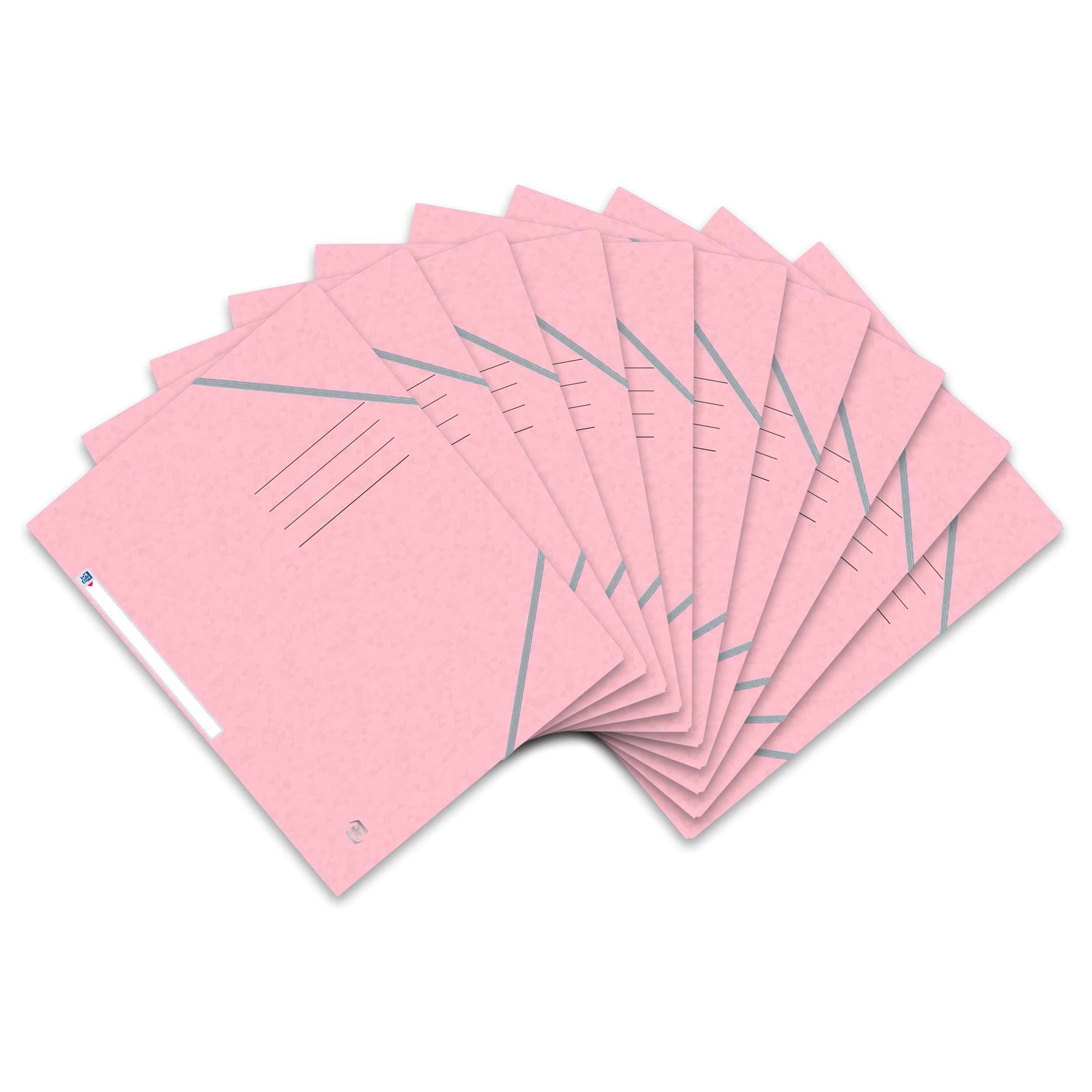 Oxford Top File 400116353 A4 Folder with Elasticated Corners Extra Strong Cardboard Pastel Pink Pack of 10
