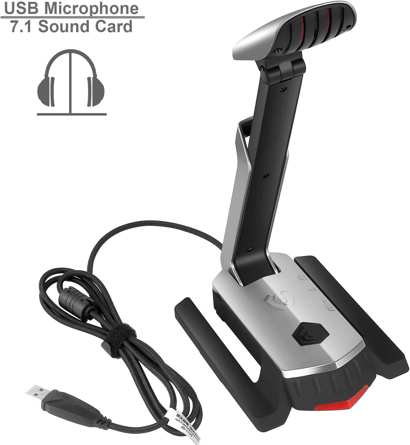 USB Microphone Directional Gaming Mic and Headset Stand 7.1 Channel Sound Card for PS4 PC Laptop Desktop Chatting Podcast Recording(Grey)