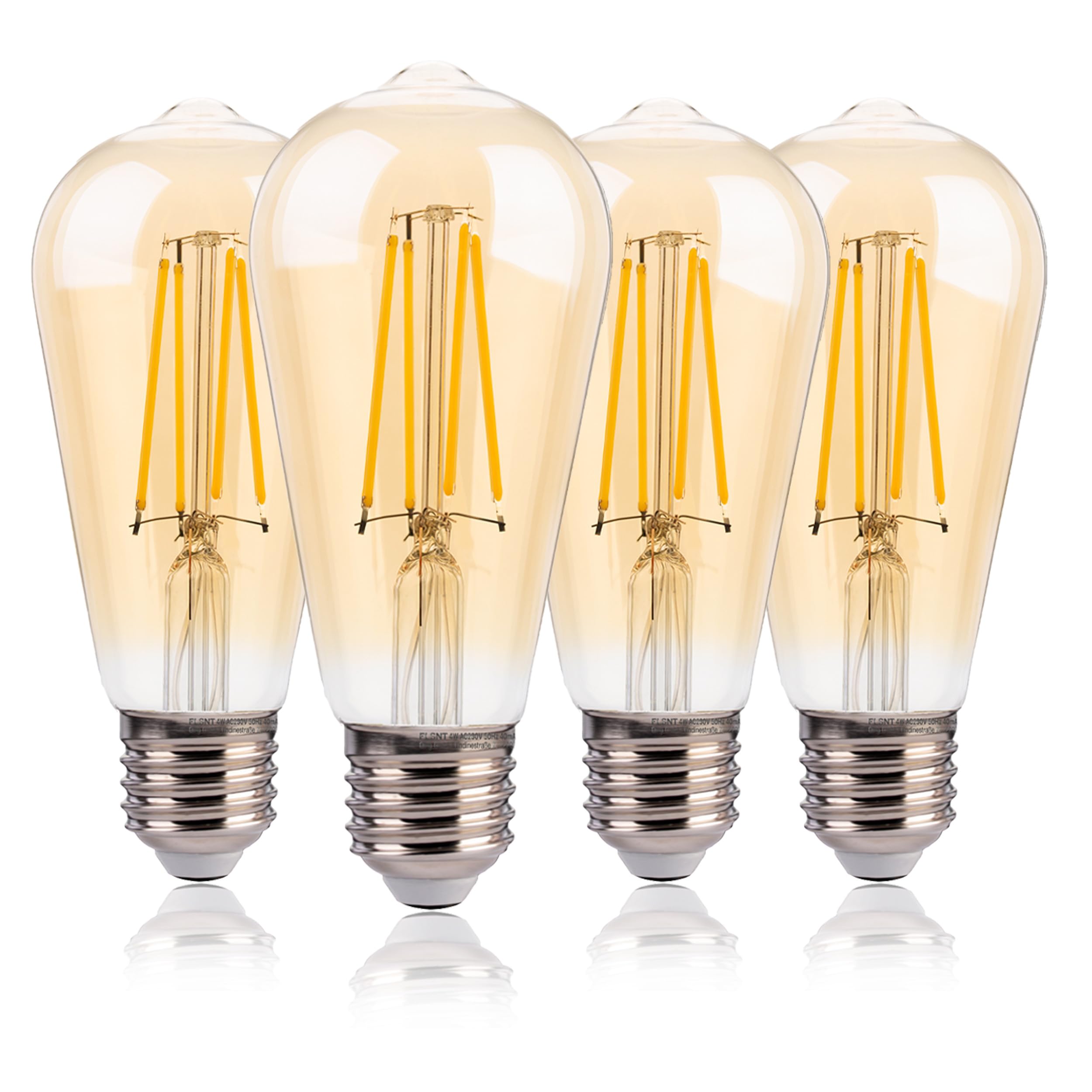 FLSNT ST58 Retro LED Filament E27 Screw Bulb, 40W Equivalent, 4W 350LM Decorative Vintage Light Bulbs, 1800K Warm White, Non-Dimmable, Pack of 4