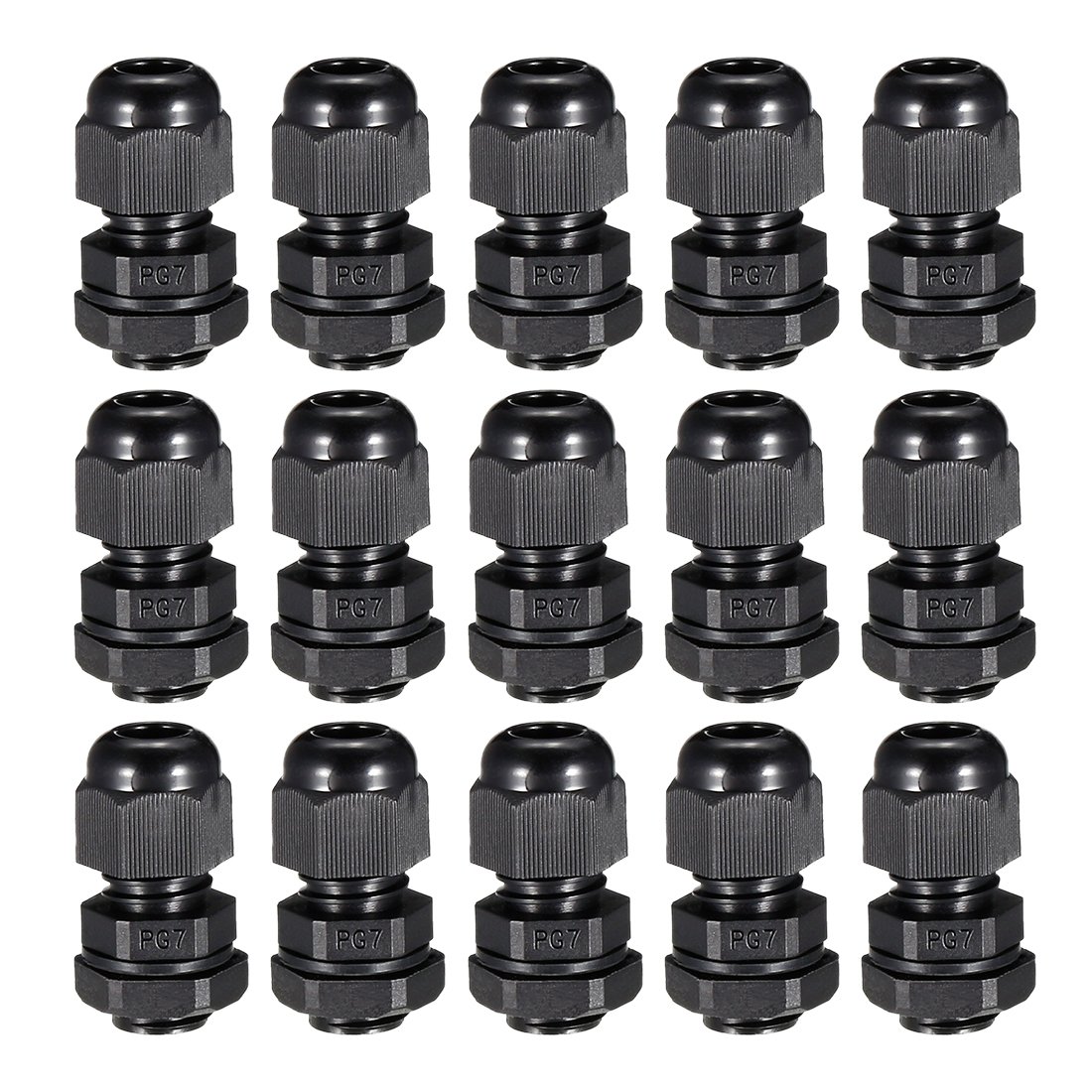 sourcing map 15Pcs PG7 Cable Gland Waterproof Plastic Joint Adjustable Locknut Black for 3mm-6.5mm Dia Cable Wire