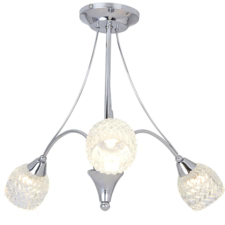 Stylish Rachael Chrome 3 Arm Crystal Effect Clear Glass Shades