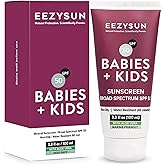 EEZYSUN Babies & Kids SPF 50 Mineral Sunscreen | Dermatologically Tested for Sensitive Skin | Contains Aloe Vera | Sweat/Water Resistant | Cruelty-Free | Reef-Safe | Travel Size - 3.3 FL OZ