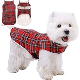Plaid Dog Sweater Vest Fleece Dog Coat Christmas Jacket for Small Dogs | Warm Reversible Padded Puffer Dog Clothes with Pocket Leash Hole Plush Flannel Winter Cold Weather Shirt Pajama Red XS