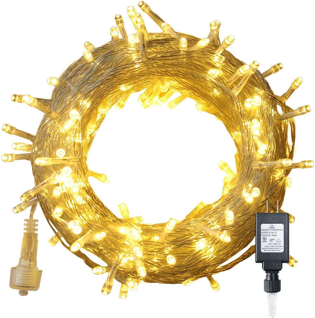 Waterproof Fairy String Lights, Plug In, 66 Feet 200 LEDs Starry Clear Cable String Lights for Indoor, Outdoor, Patio, Garden, Wedding, Party, Bedroom (Connectable, 29V Safe Voltage)