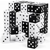 50 Pack Standard Six Sided Dice, 16mm Black White Game Dice Set with Pouch | High Quality Dice Set for Board Games, Group Activities, Math Education, Party Games and Team Competitions