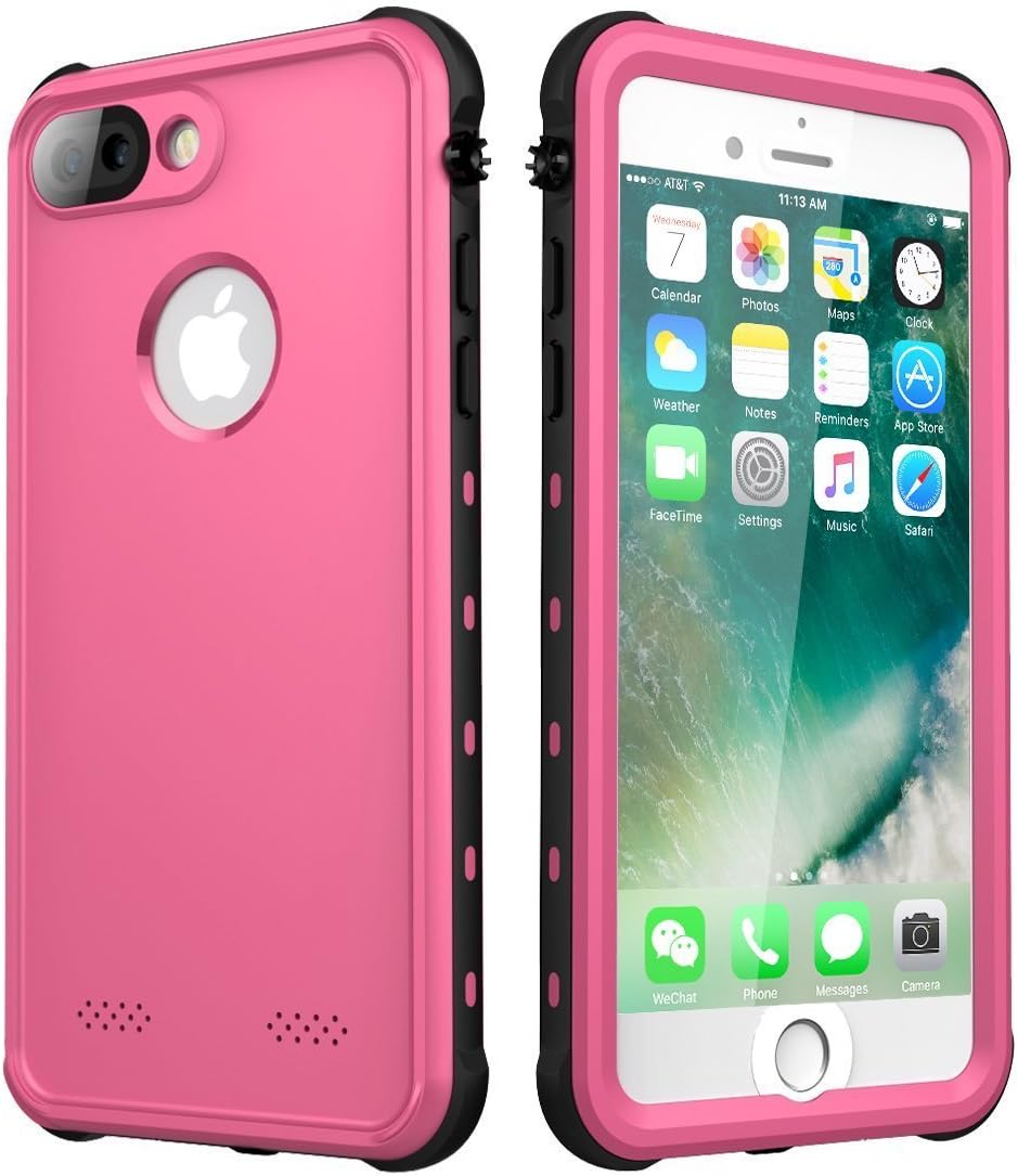 iPhone 7 Plus/iPhone 8 Plus Case Waterproof, iThrough Underwater Case for 7 Plus/5.5", Dustproof, Snow Proof, Shockproof, Heavy Duty Protective Carrying Case Cover for 7 Plus/8 Plus(Pink)