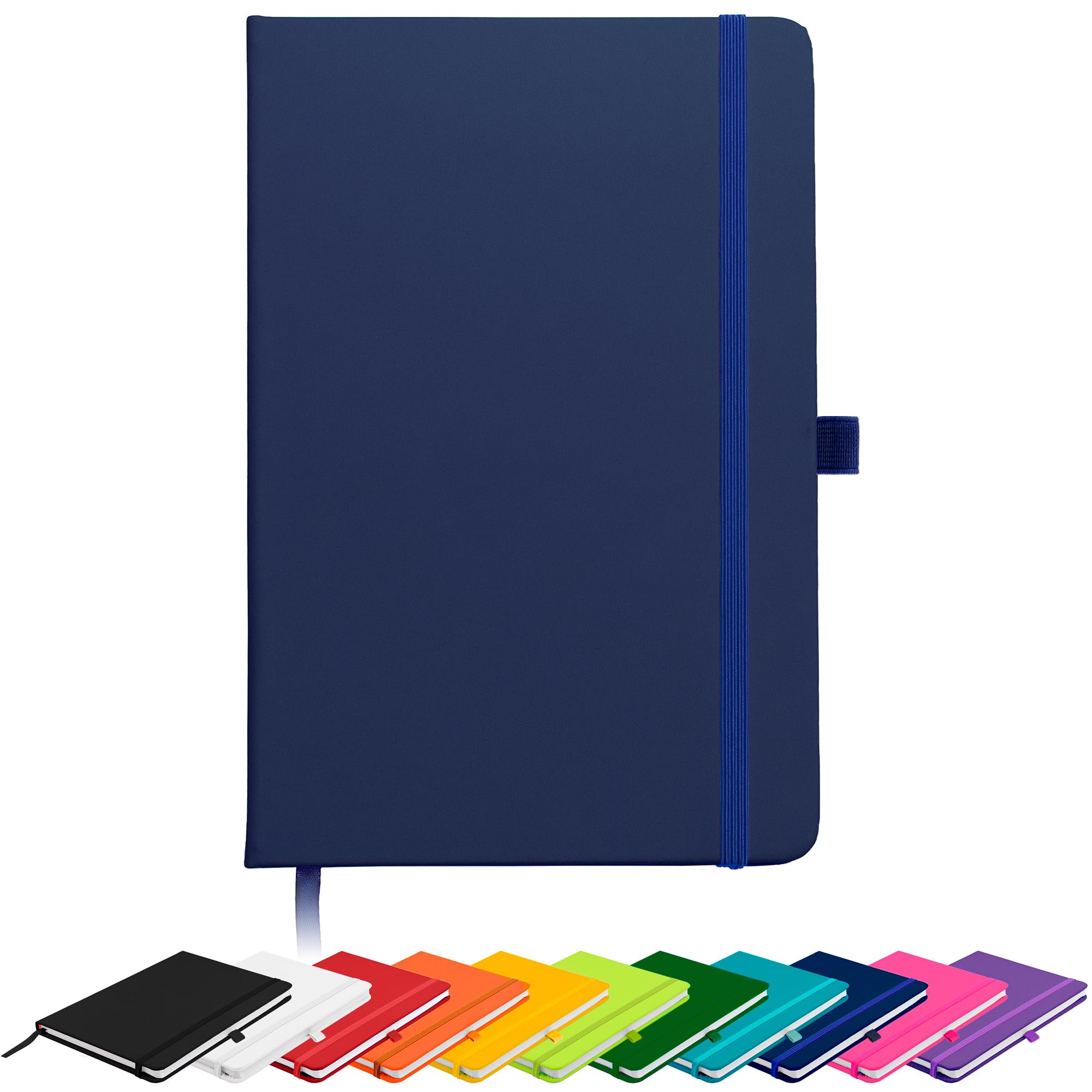 Savvy Bee Blanco Basic A5 Unlined Plain Page Notebook New Hardback Journal with pen loop, elastic closure, ribbon marker and pen loop Notepad Note Book Notes Diary Pad (Navy)