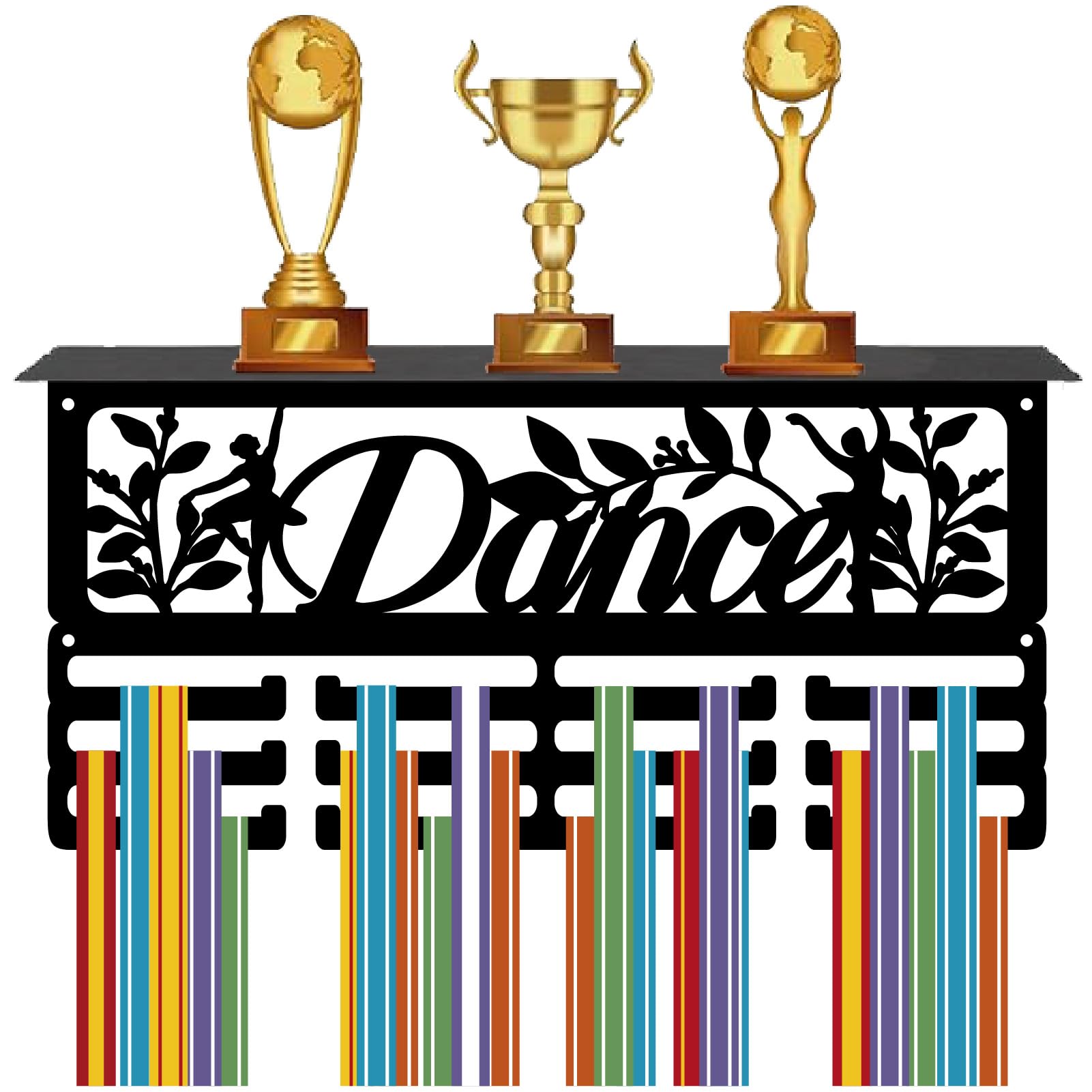 CREATCABIN Dancer Medal Holder Medal Hanger Medal Rack Display Wall Mounted Hanging Awards with Trophy Shelf 4 Rows Hold 70+ Medals Gift for Dancer Balet Dancing Winner Medalists 15.7x7.9 Inch Black