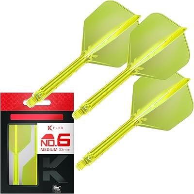 Target Darts K Flex Integrated Flights and Shafts No6 Yellow Medium Pack of 3