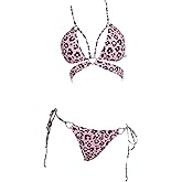 haikyuu Women Leopard Bikini Set Pink Sexy Two Piece Swimsuit Halter Bikini Set Tie Side Bathing Suit