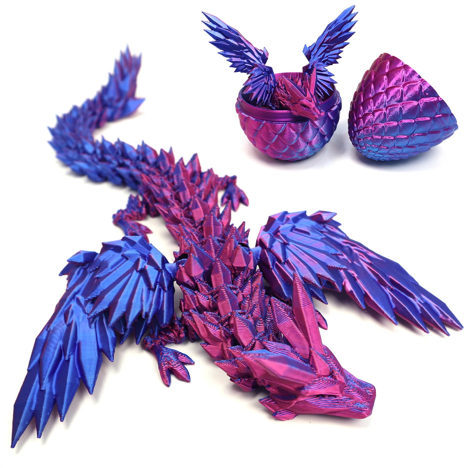 DUOCIYUAN 3D Printed Dragon in Egg, Full Articulated Crystal Dragon with Egg 3D Printed Fidget Toy Gifts for Kids and Adults for Christmas, Easter, Birthdays, Fun Desk Décor (Purple Pterosaur) — image 1