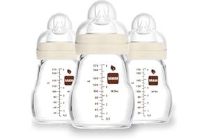 MAM Premium Glass Baby Bottles, Easy Switch Between Breast and Bottle, Feel Good Slow Flow, Newborn Essentials Must Have, 0+ Months, BPA Free, 6oz, Unisex, 3 Pack