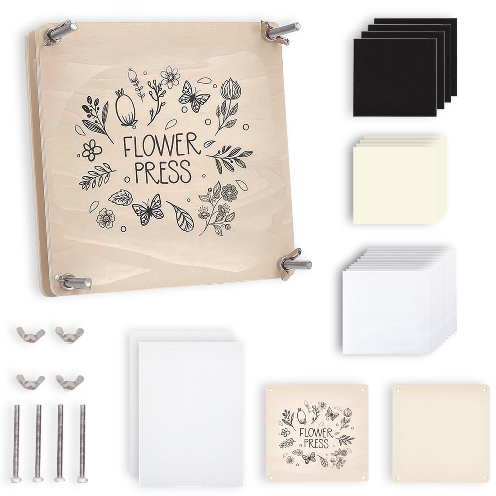 Large Flower Press for Adults Kids - 5.91x5.91 Inches (15x15cm) 7Layers DIY Wooden Flower Pressing Kit Arts and Crafts Kits for Adults Great Gift