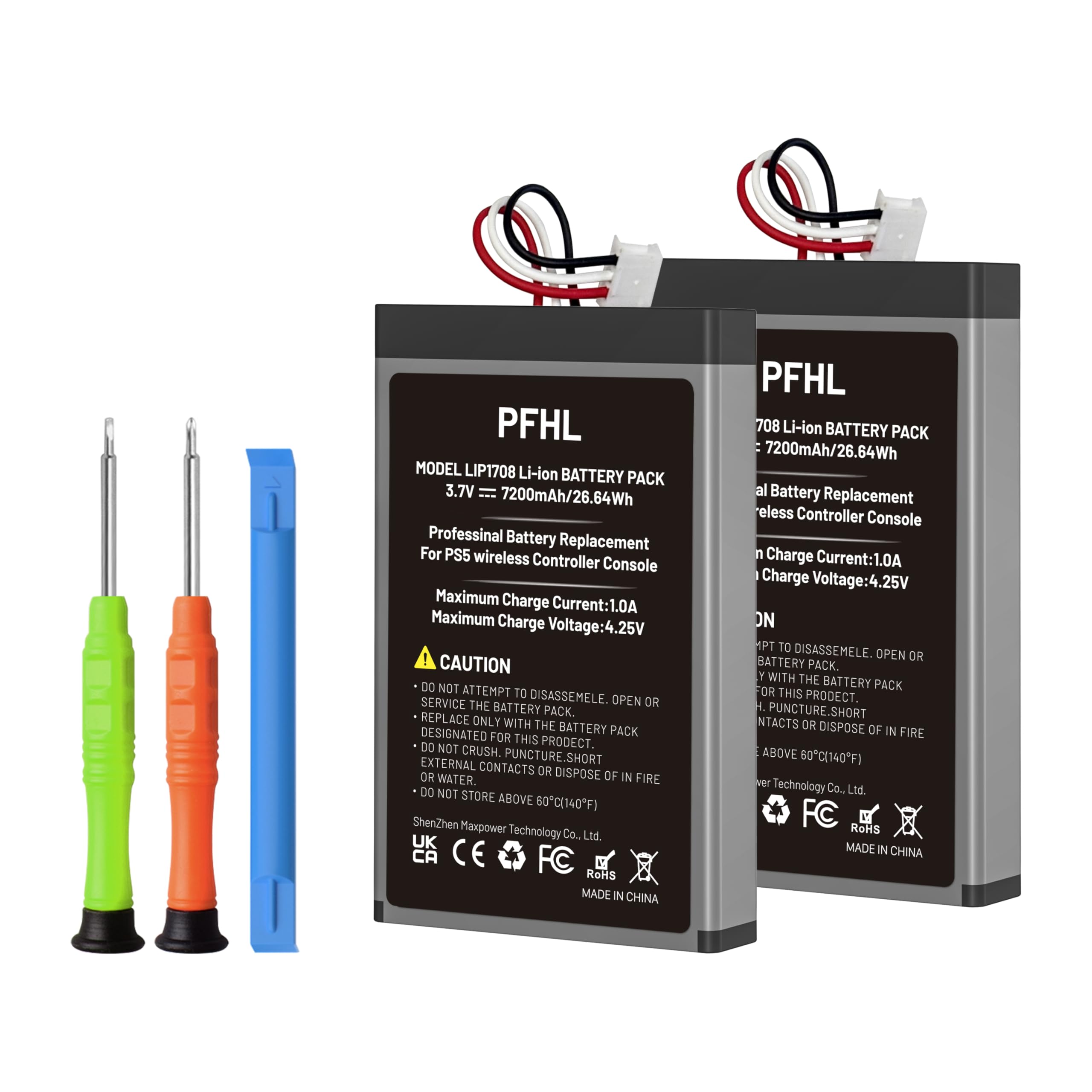 PFHL 2 Pack 7200mAh LIP1708, PS5 Battery, (2026 New Upgrade) New 0 Cycle High Capacity Battery for Sony PlayStation 5 Controller CFI-ZCT1W with Repair Tool Kits
