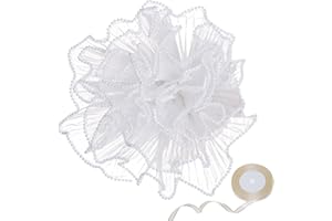 baotongle Flower Wrapping Mesh Paper with Ribbon Mesh Wrapping Paper for Flowers Pearl Edge Bouquet Packaging Paper Wrinkled Translucent for Mother's Day Valentine's Day Wedding Gift Packaging(White)