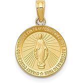 14k Yellow Gold Miraculous Medal Pendant Virgin Mary Catholic Religious Charm for Women with Inscription Spiritual Gold Christian Necklace Devotional Marian Jewelry Symbol of Faith and Protection