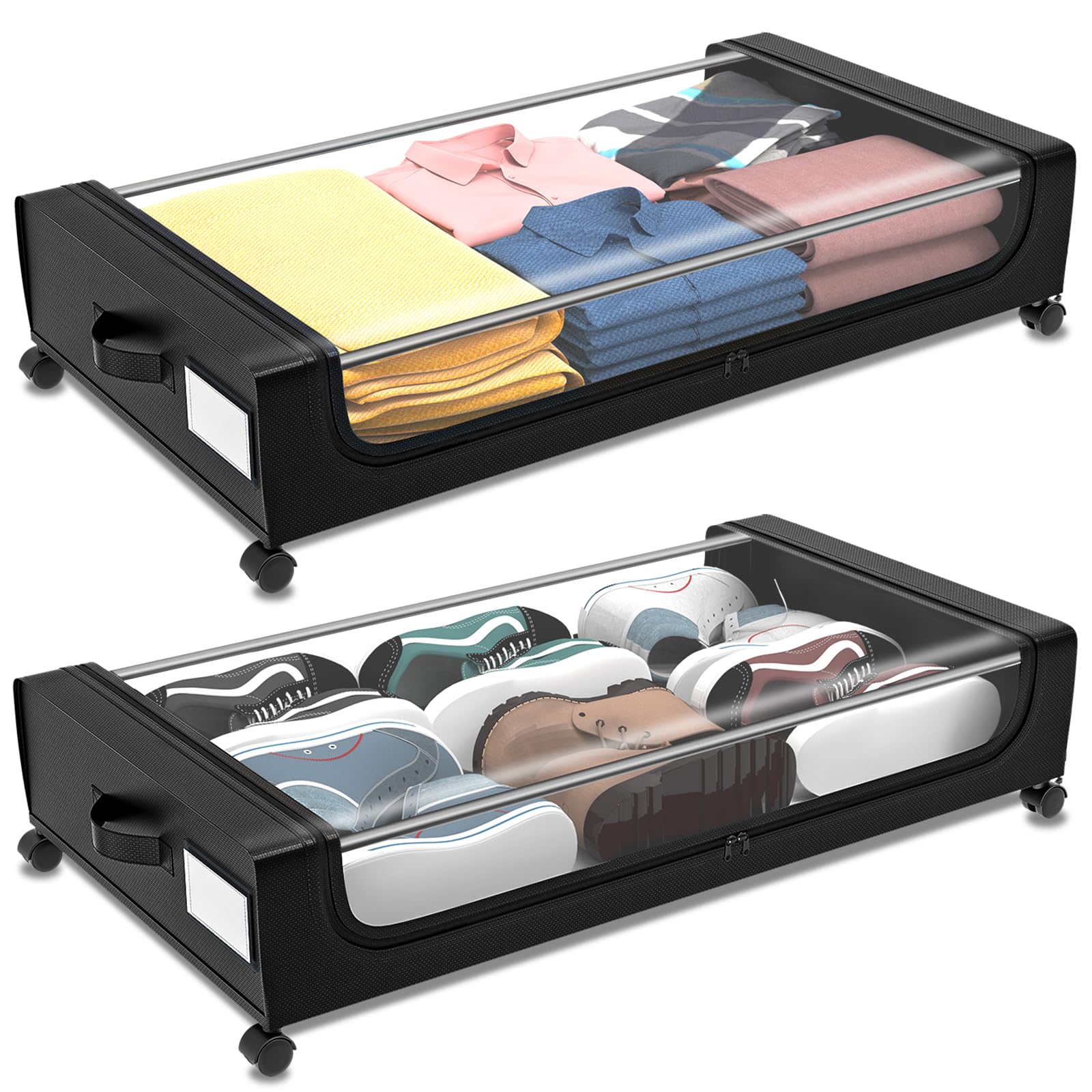 Photo 1 of Fulpower Under Bed Storage with Wheels 2 Pack, Large Under Bed Rolling Storage with Lid, Bedroom Storage Organizer for Clothes, Shoes,Toys, Books, Blankets Black(30.8 x 17 x 6.8 in)