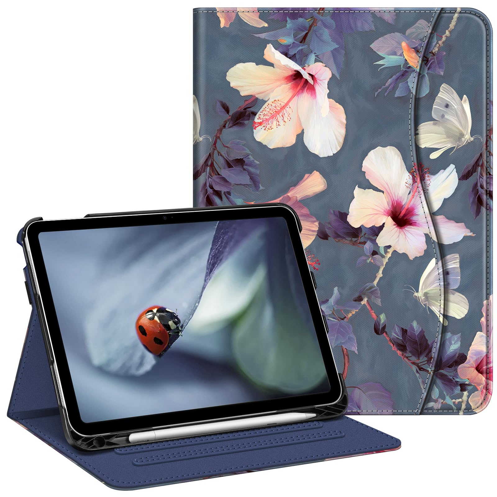 FINTIE Case for iPad (A16) 11th Generation 11 Inch (2025), iPad 10th Generation 10.9 Inch (2022), Multi-Angle Viewing Stand Cover w/Pencil Holder & Pocket, Auto Sleep/Wake, Blooming Hibiscus — image 1