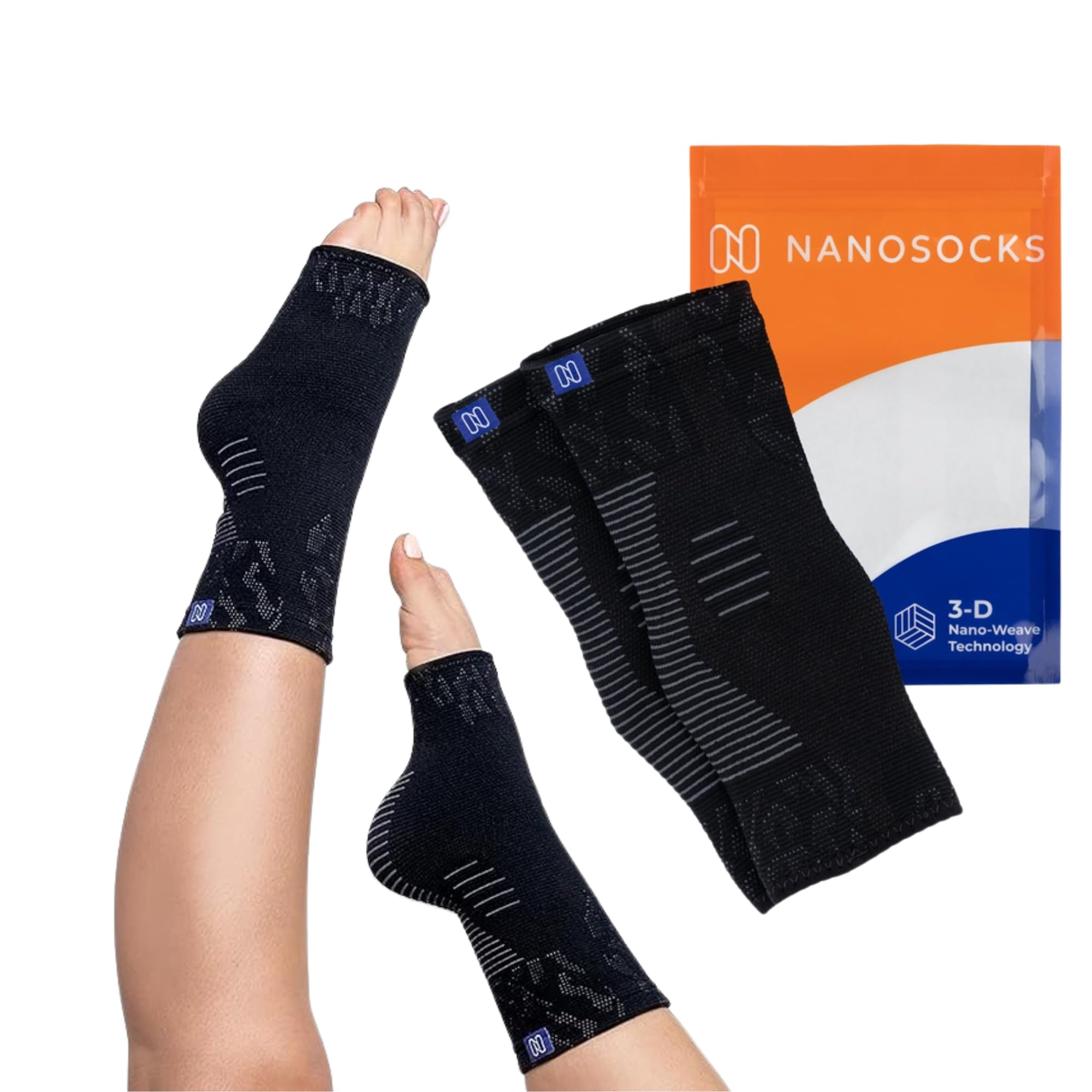Photo 1 of NanoSocks Compression Socks for Women & Men (1 Pair) - BEST Ankle Brace Support Sleeve for Neuropathy, Plantar Fasciitis, Diabetic Foot Nerve Pain Relief - Toeless (Large, Black)
