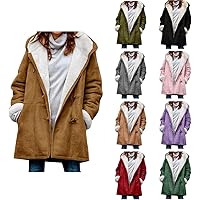 Plus Size Jackets for Women,Womens Winter Fuzzy Fleece Hooded Jackets Casual Long Sleeve Warm Cardigan Coat with Pockets