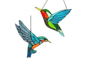 ZUAJITER 2 Pack Hummingbird Stained Glass Birds Window Hangings, Stained Glass Decorations,Bird Suncatcher for Window Decor Hummingbird Gifts for Mom,Bird Lovers
