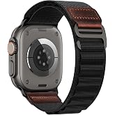 Nylon Leather Band Compatible with Apple Watch Ultra 4 3 2 1 | 49mm 46mm 45mm 44mm Stretchy Nylon Bands leather design compatible Apple Watch Series 12 11 10 9 8 7 6 5 4 SE Sport Strap