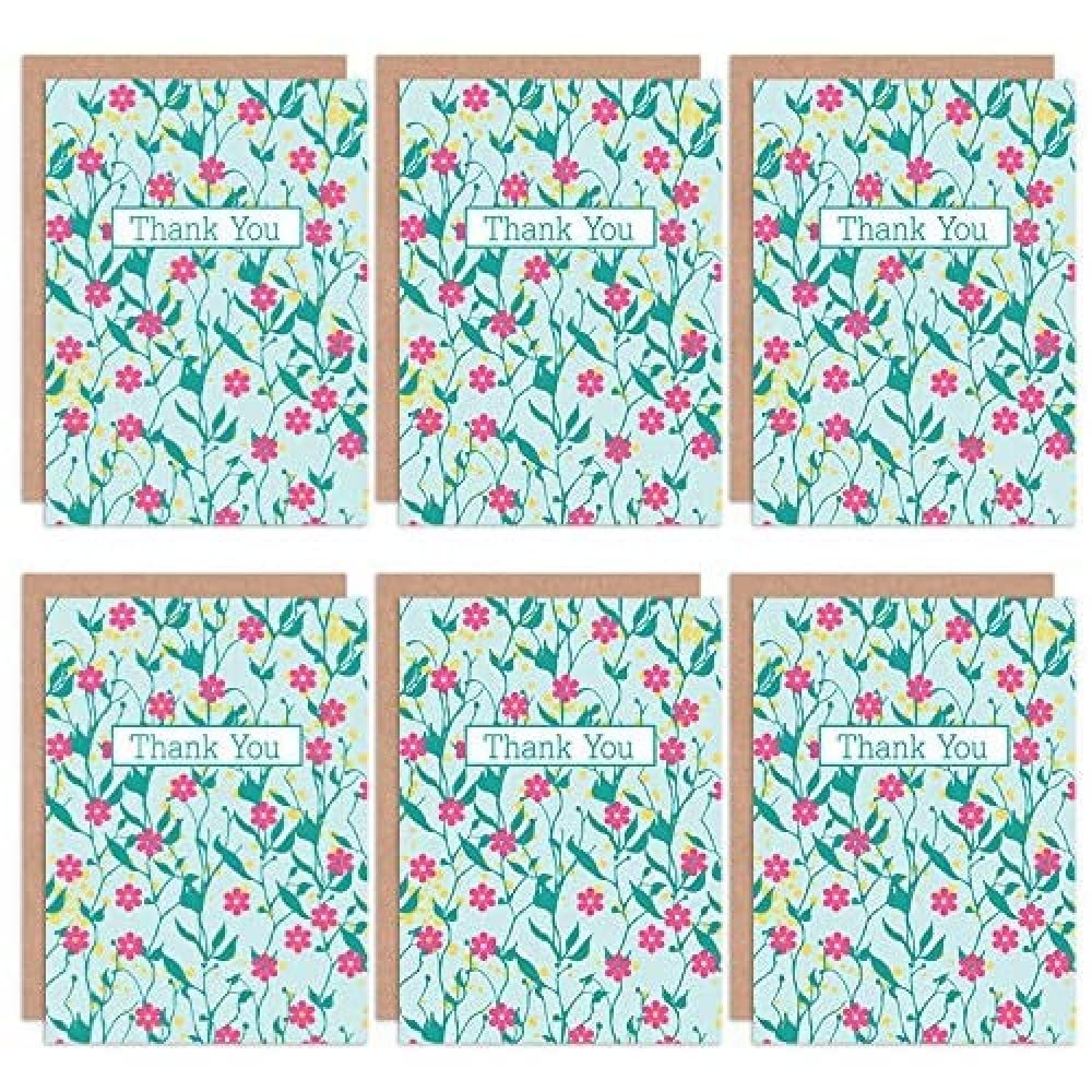 Wee Blue Coo Thank You Cards x6 Vintage Flowers Floral Pink Green Set Cards