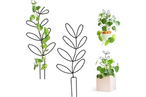 GANBARO Plant Trellis for Climbing Plants, 2 Pks Garden Trellis 12'' Leaf Shape Plant Trellis Metal Wire Stake for Potted Plants, Houseplant, Home Plant, Mini Rose, Plant Lover Gifts (Black)