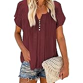 Dokotoo Women's V Neck Lace Crochet Eyelet Tops Short Sleeve Casual Shirts Blouses