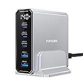 140W USB C Charging Station with Display, 5-Port GaN USB C Charger Block, Max 100W USB Hub Laptop Charger Compatible with Mac