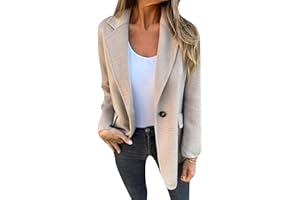 WIWIQS Women Long Sleeve Plus Size Blazers Open Front Notch Lapel Button Jacket Casual Office Pea Coat