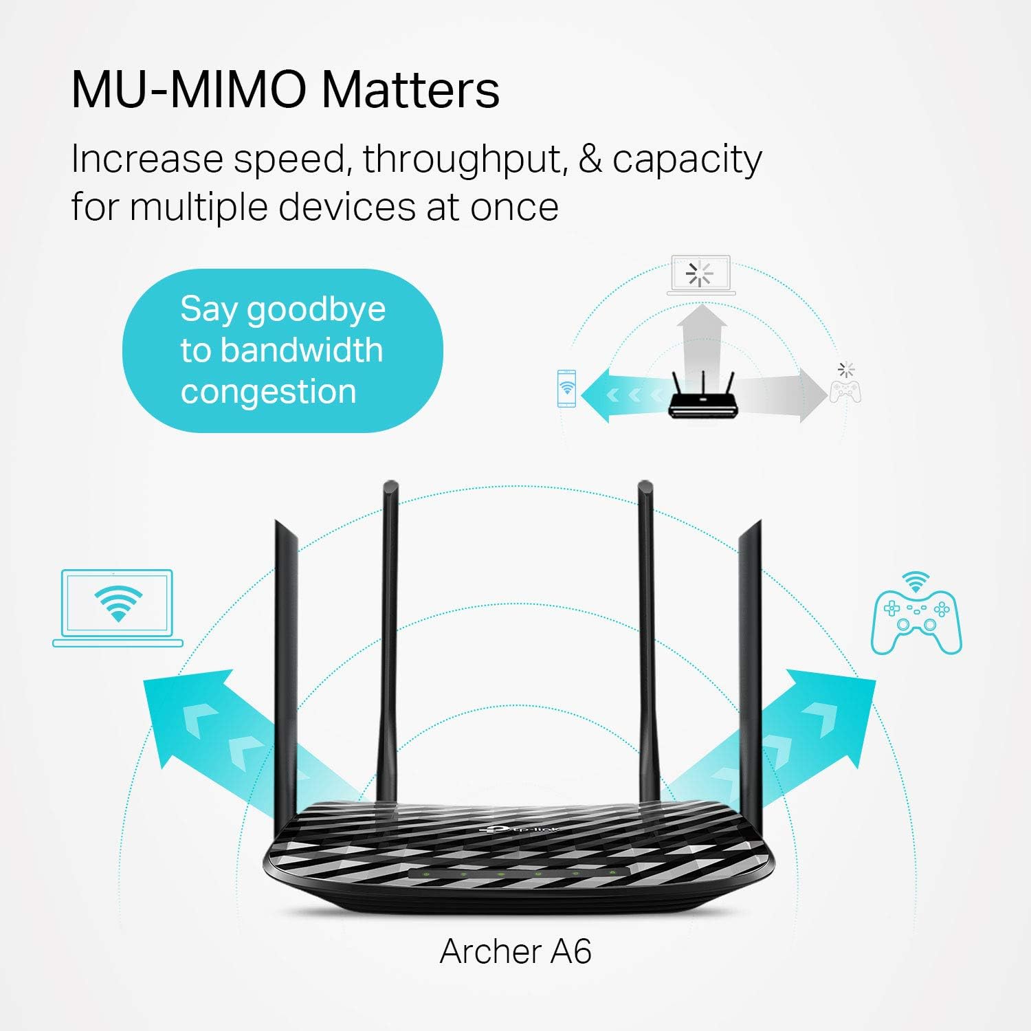 TP-Link AC1200 Gigabit WiFi Router (Archer A6) - 5GHz Gigabit Dual Band MU-MIMO Wireless Internet Router, Supports Beamforming, Guest WiFi and AP mode, Long Range Coverage by 4 Antennas: Computers & Accessories