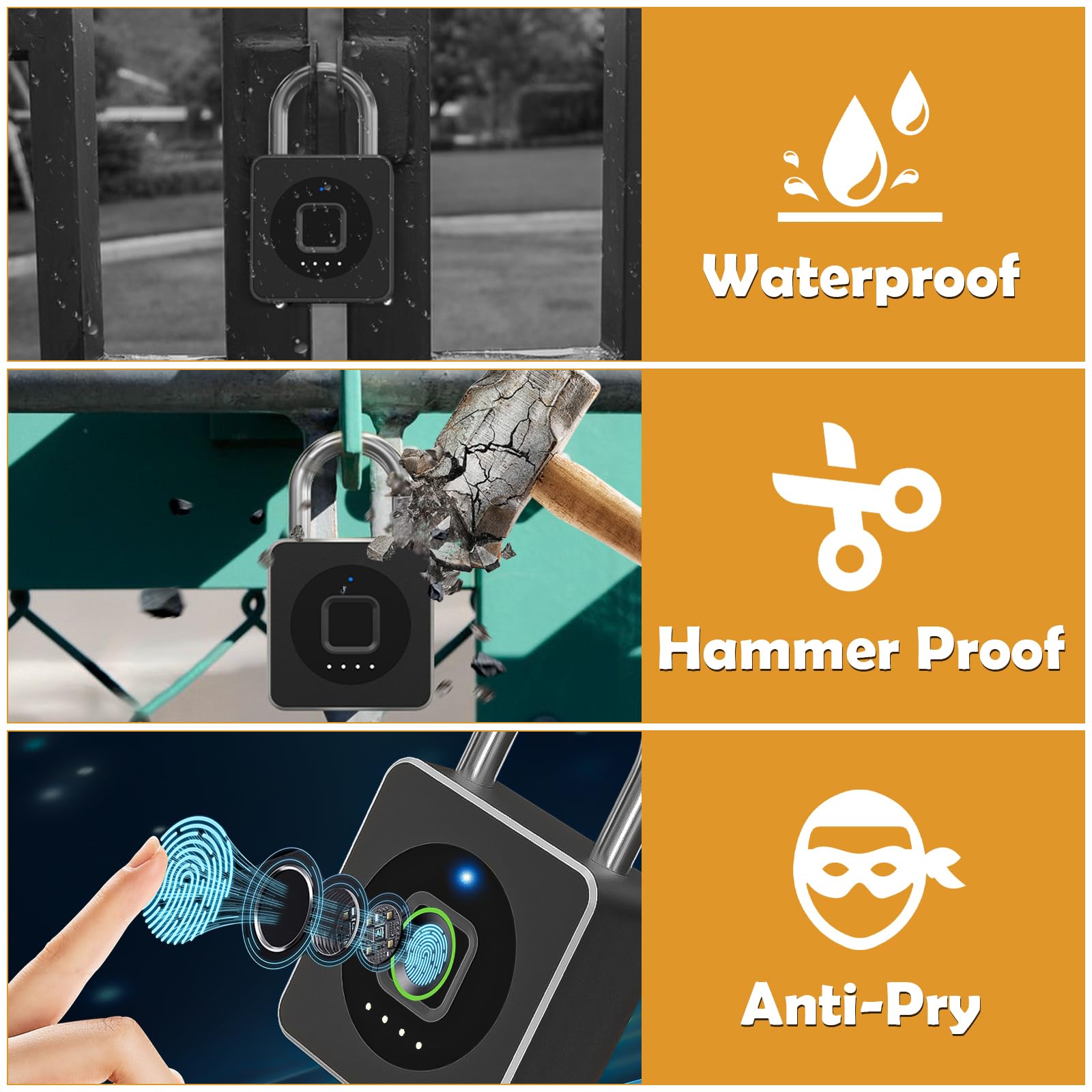 Pothunder Fingerprint Padlock, Fingerprint Lock with APP, Padlock with Keyless Biometric, Smart Padlock Waterproof Suitable for Gym, Locker, Gates, Fence and Storage, YL-P6BF