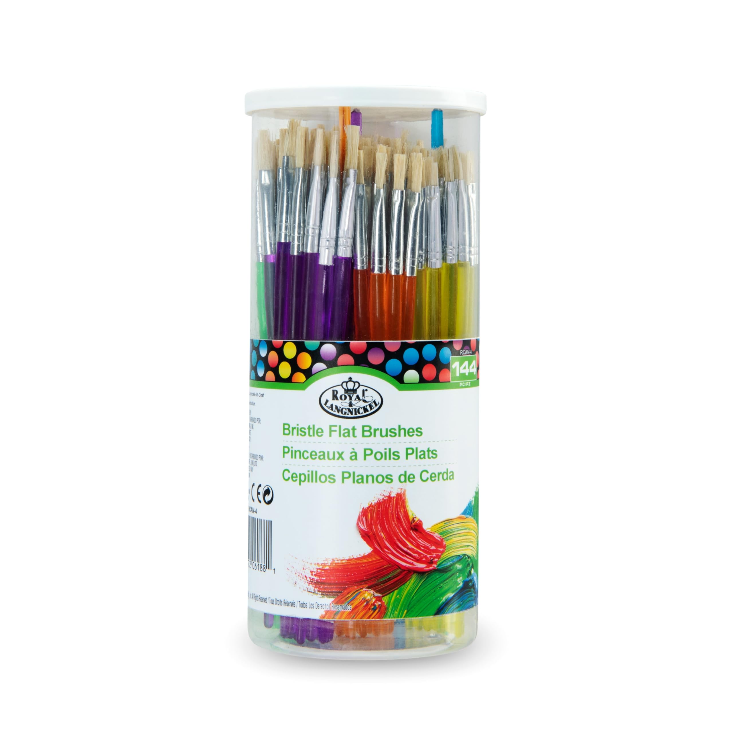 Royal and Langnickel Flat Bristle Brushes Classroom Canister Set (Pack of 144)