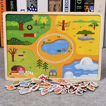 Leoie Wooden Magnetic Puzzles Toy Transport Animal Puzzle Early Learning Cognition Toy Gifts for Children Magnetic Animal