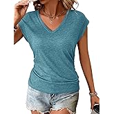 PGANDS Women's V Neck Cap Sleeve Shirts Ruched Dressy Casual Summer Basic Tops